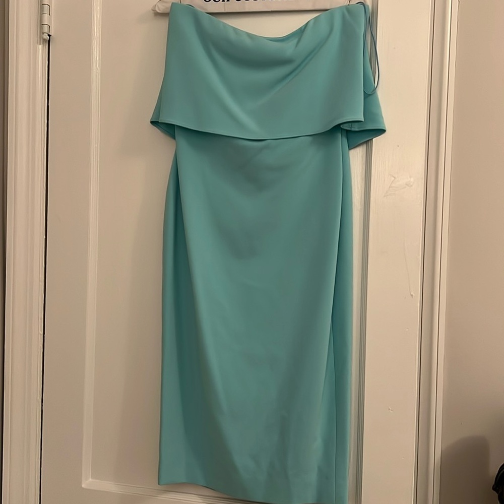Likely strapless dress. Worn once. Perfect for a wedding.